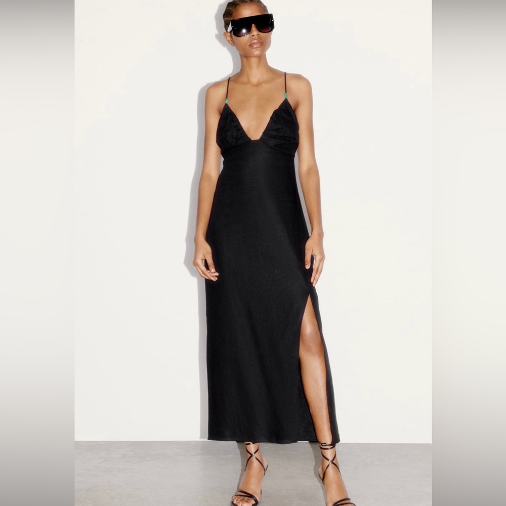 Linen blend strappy dress M